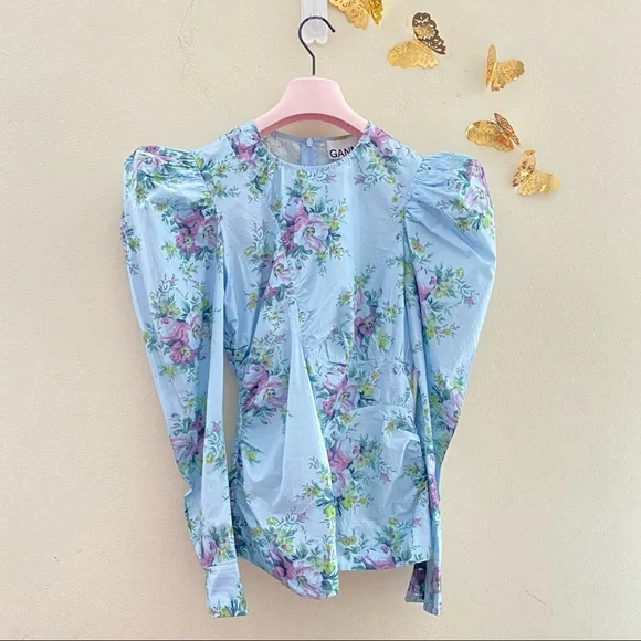 NWT: GANNI | Floral Puff Sleeve Top - Picture 7 of 13